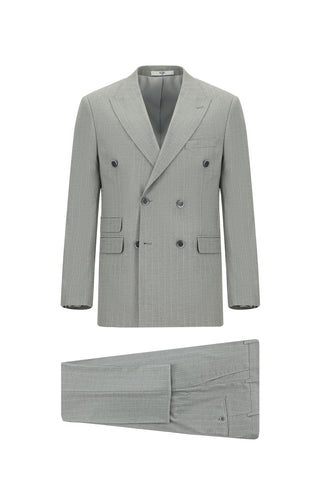  Orta Gri Slim Fit Dar Kesim Çizgili Kruvaze Takım Elbise