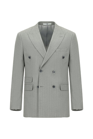  Orta Gri Slim Fit Dar Kesim Çizgili Kruvaze Takım Elbise