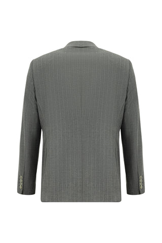  Orta Füme Slim Fit Dar Kesim Çizgili Kruvaze Takım Elbise