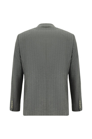  Orta Füme Slim Fit Dar Kesim Çizgili Kruvaze Takım Elbise