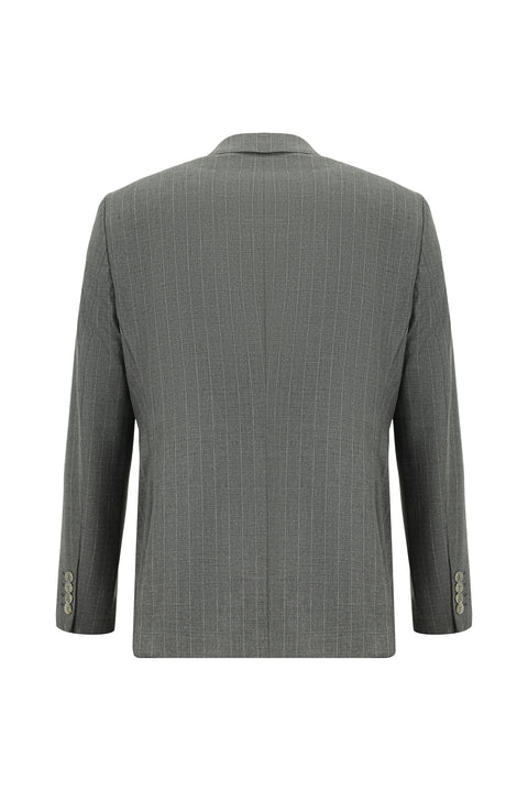 Orta Füme 7 Drop Slim Fit Dar Kesim Çizgili Kruvaze Takım Elbise