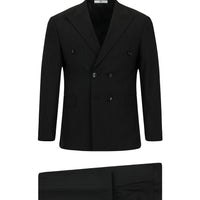 Siyah Slim Fit Dar Kesim Çizgili Kruvaze Takım Elbise