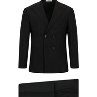 Black 7 Drop Slim Fit Striped Double-Breasted Suit