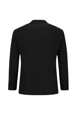  Siyah Slim Fit Dar Kesim Çizgili Kruvaze Takım Elbise