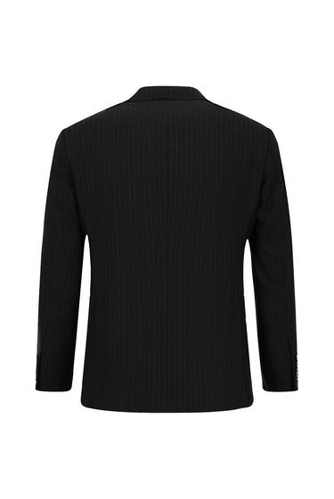  Siyah Slim Fit Dar Kesim Çizgili Kruvaze Takım Elbise