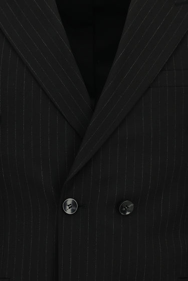  Siyah Slim Fit Dar Kesim Çizgili Kruvaze Takım Elbise