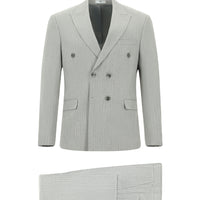 Açık Gri Slim Fit Dar Kesim Çizgili Kruvaze Takım Elbise