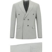 Açık Gri 7 Drop Slim Fit Dar Kesim Çizgili Kruvaze Takım Elbise