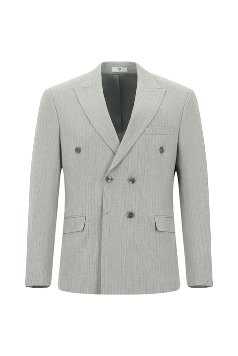 Light Grey 6 Drop Regular Fit Standard Cut Striped Double-Breasted Suit