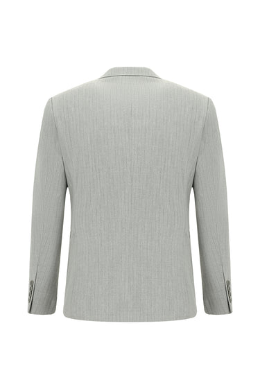 Açık Gri Slim Fit Dar Kesim Çizgili Kruvaze Takım Elbise