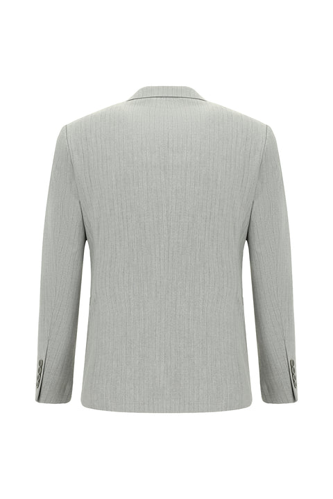 Açık Gri 7 Drop Slim Fit Dar Kesim Çizgili Kruvaze Takım Elbise