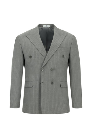  Orta Füme Slim Fit Dar Kesim Çizgili Kruvaze Takım Elbise