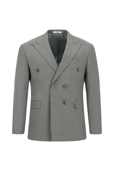 Orta Füme Slim Fit Dar Kesim Çizgili Kruvaze Takım Elbise