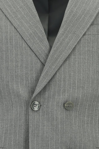  Orta Füme Slim Fit Dar Kesim Çizgili Kruvaze Takım Elbise