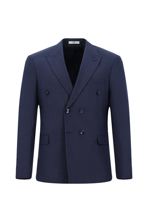 Medium Navy 7 Drop Slim Fit Striped Double-Breasted Suit