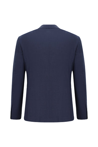  Orta Lacivert Regular Fit Çizgili Kruvaze Takım Elbise