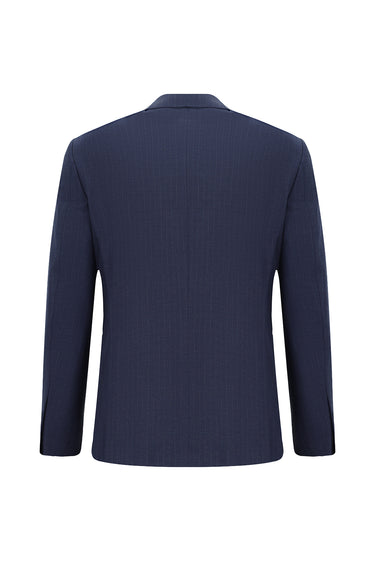 Orta Lacivert Slim Fit Dar Kesim Çizgili Kruvaze Takım Elbise