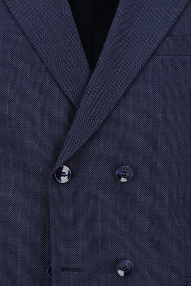 Orta Lacivert Slim Fit Dar Kesim Çizgili Kruvaze Takım Elbise