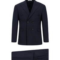 Koyu Lacivert 7 Drop Slim Fit Dar Kesim Çizgili Kruvaze Takım Elbise