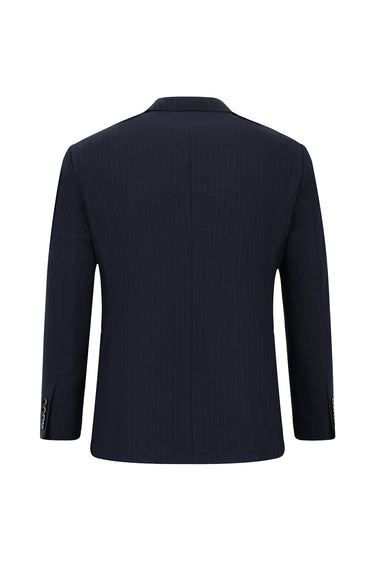  Koyu Lacivert Slim Fit Dar Kesim Çizgili Kruvaze Takım Elbise