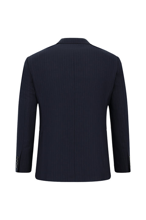 Koyu Lacivert 7 Drop Slim Fit Dar Kesim Çizgili Kruvaze Takım Elbise