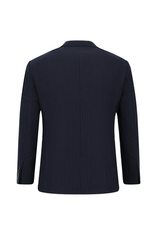  Koyu Lacivert 7 Drop Slim Fit Dar Kesim Çizgili Kruvaze Takım Elbise