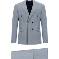 Light Blue 7 Drop Slim Fit Striped Double-Breasted Suit