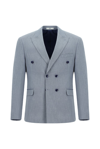  Açık Mavi 7 Drop Slim Fit Dar Kesim Çizgili Kruvaze Takım Elbise