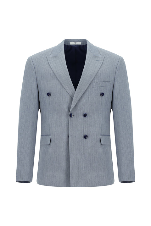 Light Blue 7 Drop Slim Fit Striped Double-Breasted Suit