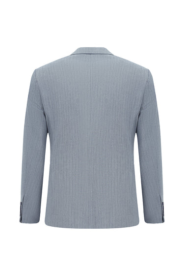 Açık Mavi Slim Fit Dar Kesim Çizgili Kruvaze Takım Elbise