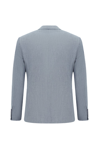  Açık Mavi 7 Drop Slim Fit Dar Kesim Çizgili Kruvaze Takım Elbise