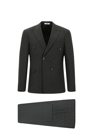  Koyu Antrasit 7 Drop Slim Fit Dar Kesim Çizgili Kruvaze Takım Elbise