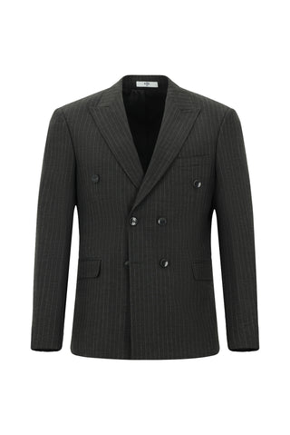  Koyu Antrasit Regular Fit Çizgili Kruvaze Takım Elbise