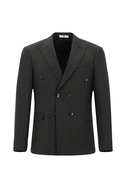 Koyu Antrasit 7 Drop Slim Fit Dar Kesim Çizgili Kruvaze Takım Elbise