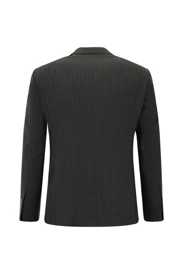 Koyu Antrasit Slim Fit Dar Kesim Çizgili Kruvaze Takım Elbise