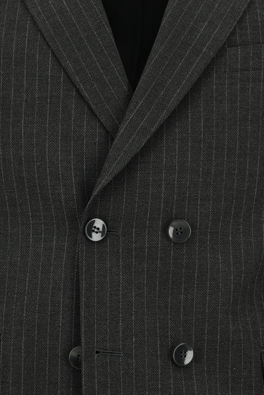 Koyu Antrasit Slim Fit Dar Kesim Çizgili Kruvaze Takım Elbise