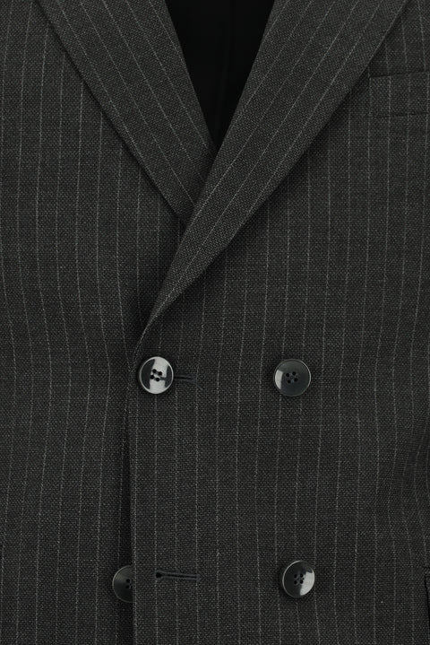 Koyu Antrasit 7 Drop Slim Fit Dar Kesim Çizgili Kruvaze Takım Elbise