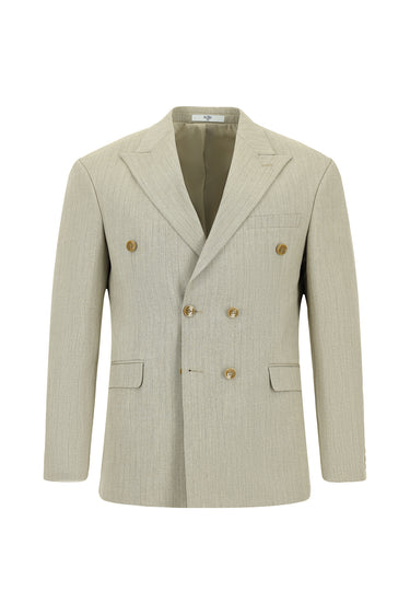 Açık Vizon Regular Fit Çizgili Kruvaze Takım Elbise