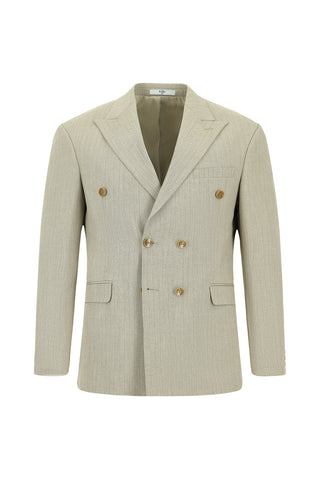  Açık Vizon Slim Fit Dar Kesim Çizgili Kruvaze Takım Elbise