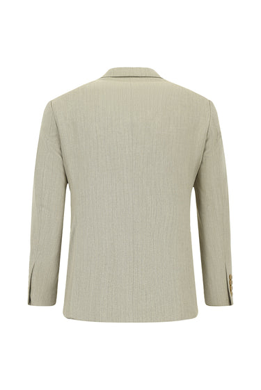 Açık Vizon Slim Fit Dar Kesim Çizgili Kruvaze Takım Elbise