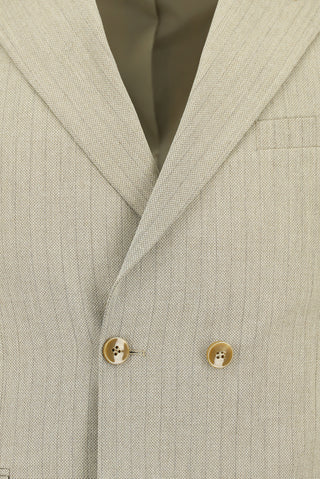  Açık Vizon Slim Fit Dar Kesim Çizgili Kruvaze Takım Elbise