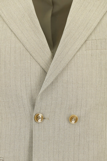  Açık Vizon Slim Fit Dar Kesim Çizgili Kruvaze Takım Elbise