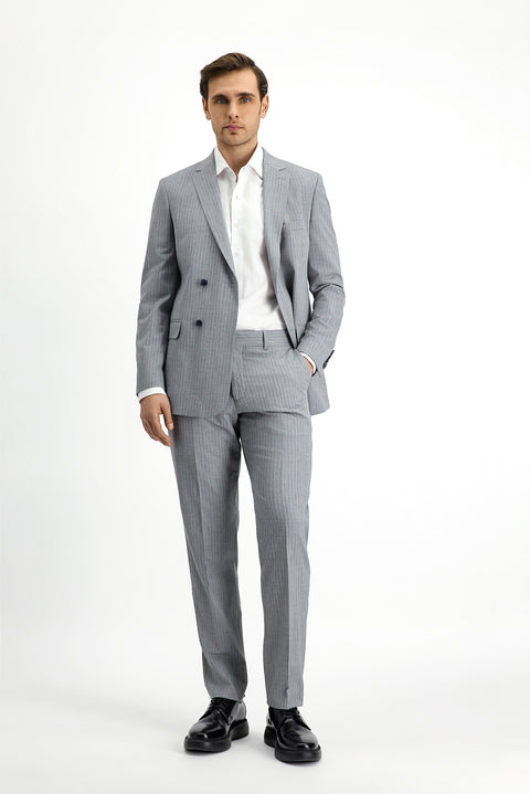 Orta Gri 6 Drop Regular Fit Standart Kesim Çizgili Kruvaze Takım Elbise