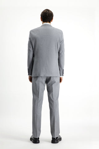  Orta Gri Regular Fit Çizgili Kruvaze Takım Elbise