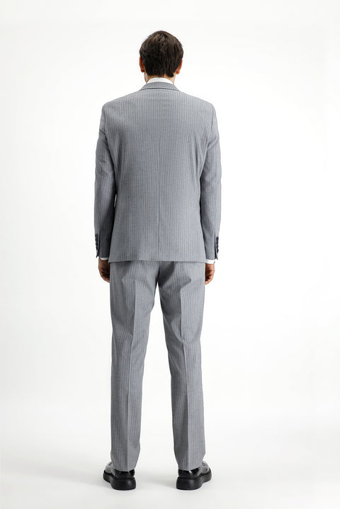 Orta Gri 6 Drop Regular Fit Standart Kesim Çizgili Kruvaze Takım Elbise