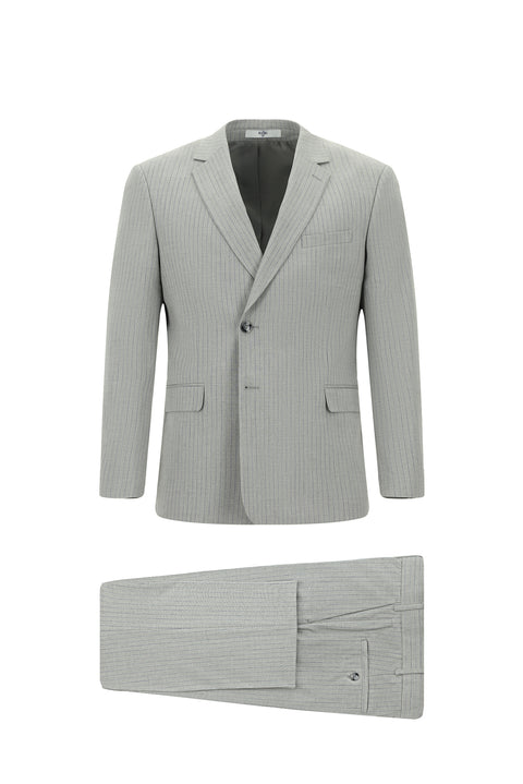 Orta Gri 6 Drop Regular Fit Standart Kesim Çizgili Kruvaze Takım Elbise