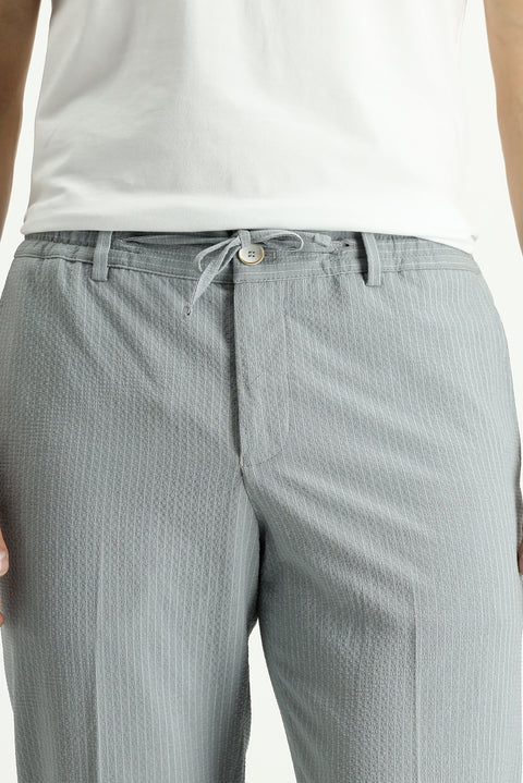 Orta Gri 7 Drop Super Slim Fit Eksra Dar Kesim Çizgili Beli Lastikli İpli Gofre Takım Elbise