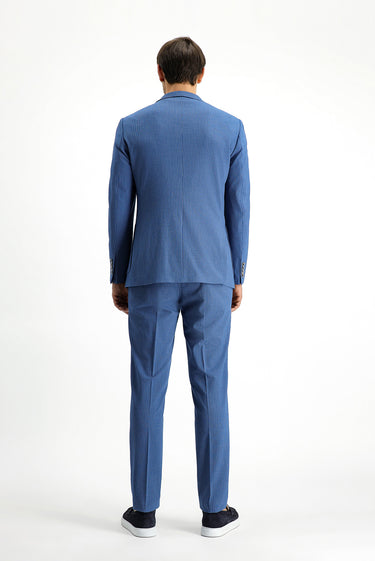  İndigo Super Slim Fit Ekstra Dar Kesim Çizgili Beli Lastikli İpli Gofre Takım Elbise