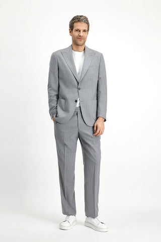  Orta Gri Regular Fit Çizgili Takım Elbise