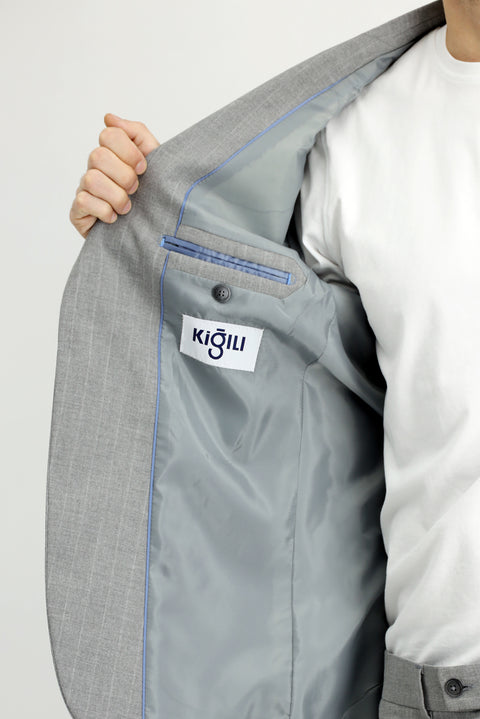 Orta Gri 6 Drop Regular Fit Standart Kesim Çizgili Takım Elbise